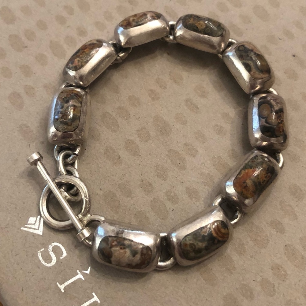 Rare Vintage Silpada Sterling Silver Leopard Skin Jasper Link Bracelet B0016 - Picture 7 of 16